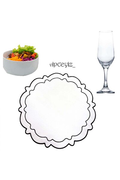 vipceyiz ασπρόμαυρο στρογγυλό σχέδιο με κεντημένο λινό ύφασμα αμερικάνικου τύ...