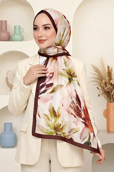 hadiora Women's Burgundy Watercolor Floral Patterned Soft Shawl