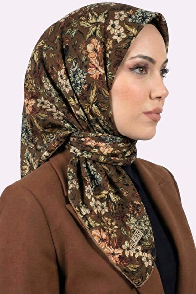 hadiora Women's Brown Floral Patterned Organic Cotton Soft Scarf