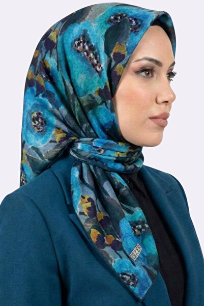 hadiora وشاح نسائي ناعم من القطن العضوي بنقشة زهور باللون الفيروزي