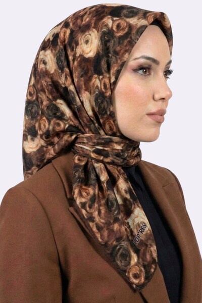 hadiora وشاح نسائي ناعم من القطن العضوي بنقشة الورد البني