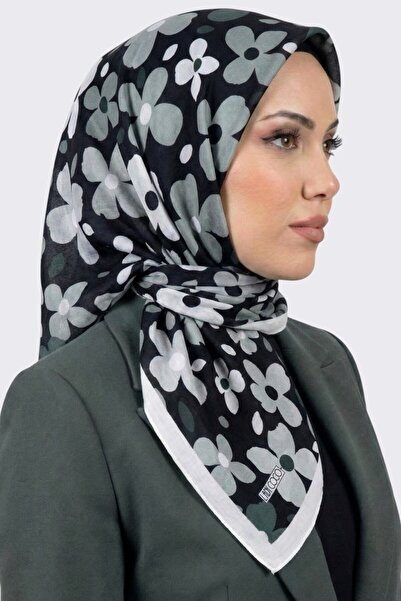 hadiora وشاح نسائي أسود متعدد الألوان من القطن العضوي الناعم بنقشة الزهور