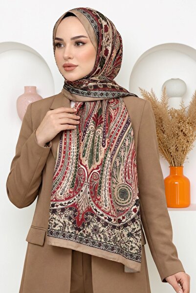 hadiora Women's Beige Red Shawl Patterned Organic Cotton Soft Shawl