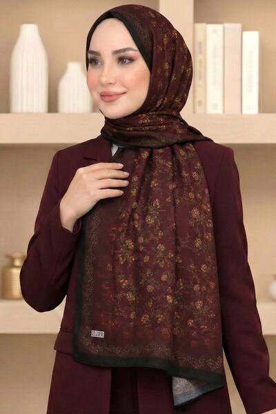 hadiora Women's Burgundy Floral Patterned Organic Cotton Soft Shawl