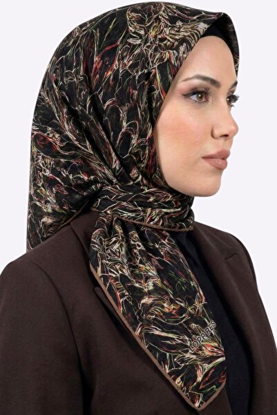hadiora Women's Black Multi-Colored Abstract Patterned Soft Scarf