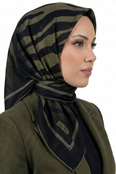 hadiora وشاح ناعم من القطن العضوي بنمط الحمار الوحشي باللون الأسود الكاكي