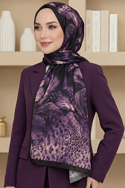 hadiora Kadın Mor Leopar Desenli Bambu Crush Şal