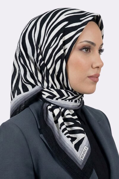 hadiora Kadın Siyah Gri Zebra Desenli Mio Caz Eşarp