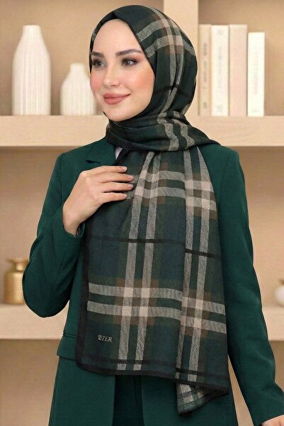 hadiora Women's Green Plaid Patterned Organic Cotton Soft Shawl