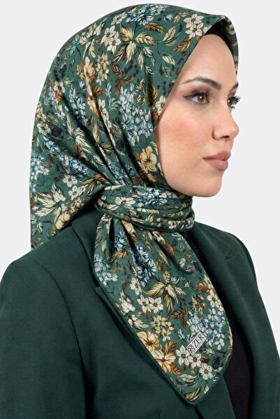 hadiora Women's Green Floral Patterned Organic Cotton Soft Scarf
