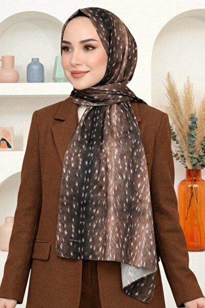 hadiora شال نسائي ناعم من القطن العضوي بنقشة الغزال البني