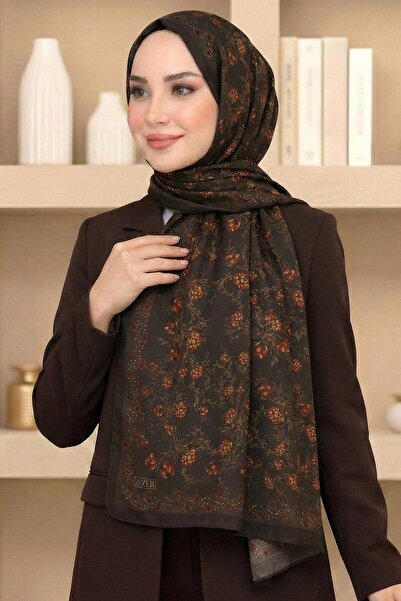 hadiora Women's Brown Floral Patterned Organic Cotton Soft Shawl