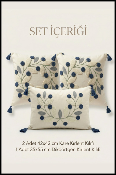 morlina home 3lü Boho Modern Salon Seti Punch Nakışlı Dekoratif Kırlent Seti ...