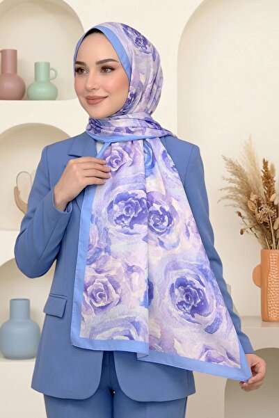 hadiora Women's Blue Rose Patterned Soft Shawl