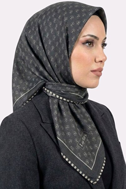 hadiora Women's Light Gray Monogram Patterned Organic Cotton Soft Scarf