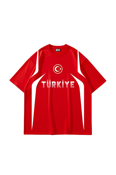 Sekizbiraltı Κόκκινο μπλουζάκι Oversize Unisex με στάμπα Türkiye V2