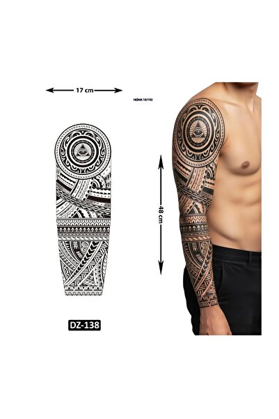 Tattoo Gerçekçi Maori 2 Haftalık Tam Kol Bacak Yapıştırma Geçici Dövme 48 Cm