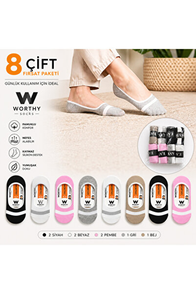WORTHY SOCKS Σετ 8 γυναικείων αόρατων κάλτσες αθλητικών παπουτσιών με βαμβακε...