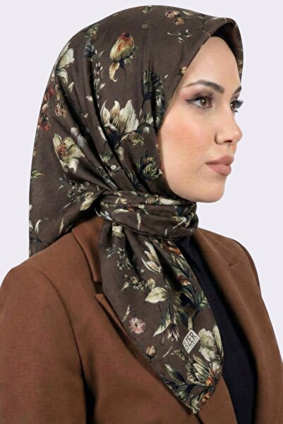hadiora وشاح نسائي ناعم من القطن العضوي بنقشة زهور بنية اللون