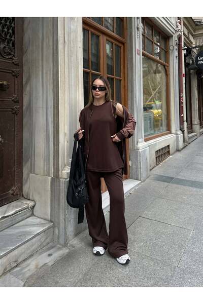 VESS MODA Σετ 3 τεμαχίων: Μπλούζα, Παντελόνι και Μπουφάν με φερμουάρ και λεπτ...