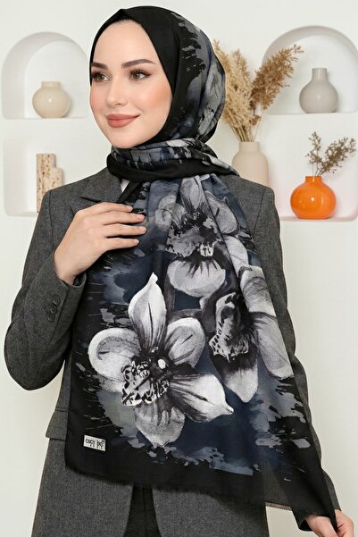 hadiora Women's Black Orchid Patterned Soft Shawl