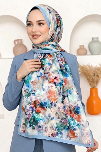 hadiora Women's Blue Floral Patterned Organic Cotton Soft Shawl