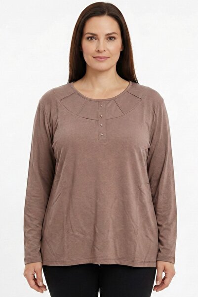hadiora Women's Mink Collar Detailed Buttoned Combed Cotton Blouse