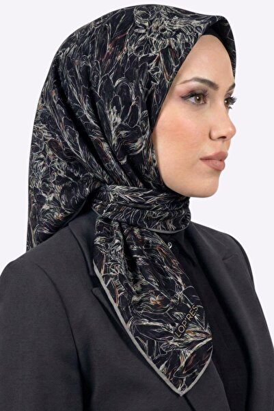 hadiora Women's Black Multi-Colored Abstract Patterned Soft Scarf