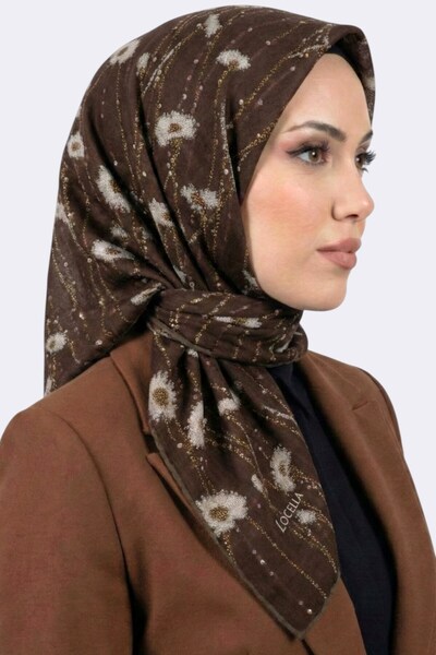 hadiora Women's Brown Floral Patterned Organic Cotton Soft Scarf