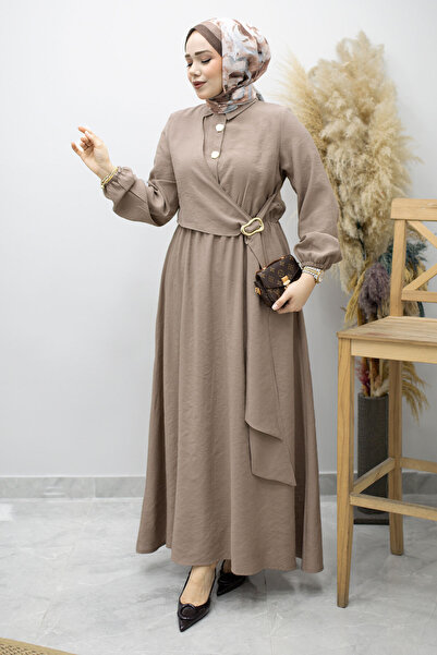 Tesettür Dünyası Φόρεμα με λεπτομέρεια αγκράφας στο πλάι TSD260203 Βιζόν