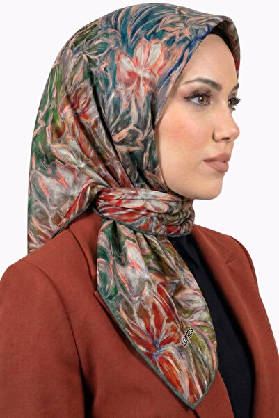 hadiora Women's Red Floral Patterned Organic Cotton Soft Scarf