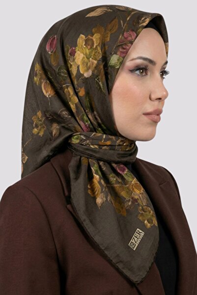 hadiora Women's Brown Floral Patterned Organic Cotton Soft Scarf