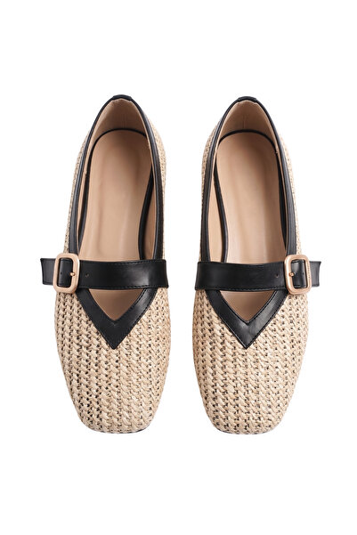 Barinoska Women's Straw Ballerina Shoes with Skin Detail and Buckle, Comforta...