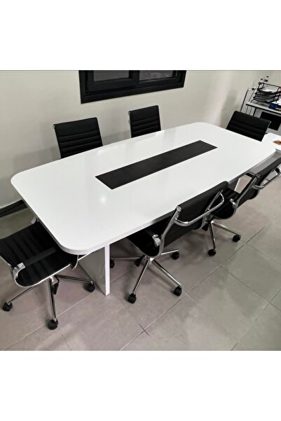 ENG OFİS MOBİLYALARI 220X100 ELİP DERİLİ TOPLANTI MASASI 6 ADET ÇELİK KOLTUKL...