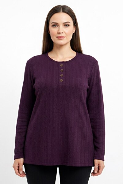 hadiora Women's Purple Corded Buttoned Combed Cotton Blouse