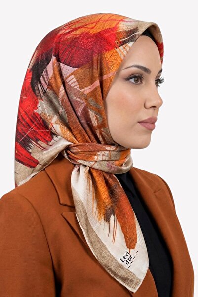 hadiora Women's Orange Red Abstract Patterned Crystal Scarf