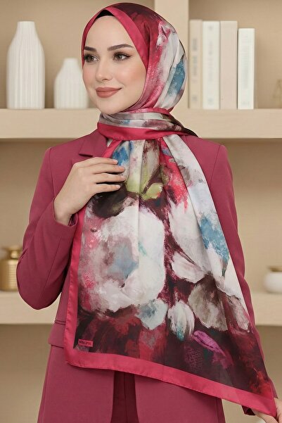 hadiora Women's Dark Pink Watercolor Floral Patterned Soft Shawl
