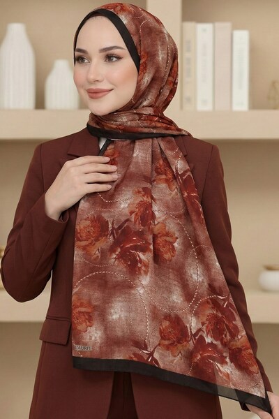 hadiora شال نسائي من الخيزران بنقشة زهور القرميد
