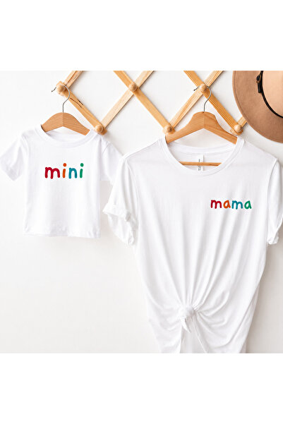 AYDESİGN Δώρο για τη γιορτή της μητέρας Mama Mini, τυπωμένο λευκό σετ με 2 μπ...