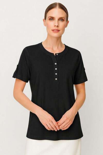 Mutlu Ertan Kadın Patlı Kısa Kolu Bluz Siyah 30397