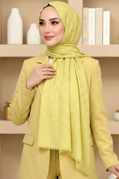hadiora Women's Yellow g Patterned Jacquard Cotton Shawl