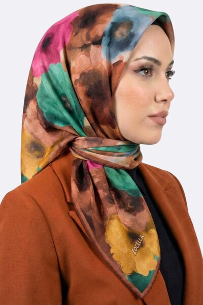 hadiora Women's Orange Floral Patterned Organic Cotton Soft Scarf