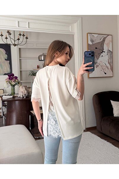 manana fashion Μπλουζάκι Modal Oversize με δαντέλα στην πλάτη