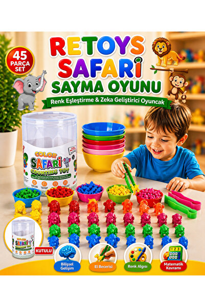 Retoys Safari Hayvanları Temalı Renklerine Ayır Ve Say 45 Parça Renk Eşleştir...