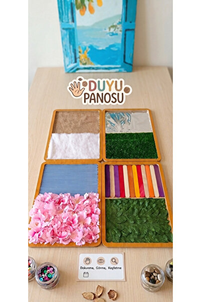 Handmade Elegance Montessori Eğitici Ahşap Duyu Panosu - 4 Adet ahşap -8 Fark...