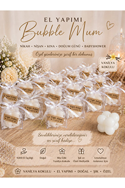 F&A Candle El Yapımı Bubble Mum – Vanilya Kokulu Şeffaf Kutulu Nikah Nişan Kı...