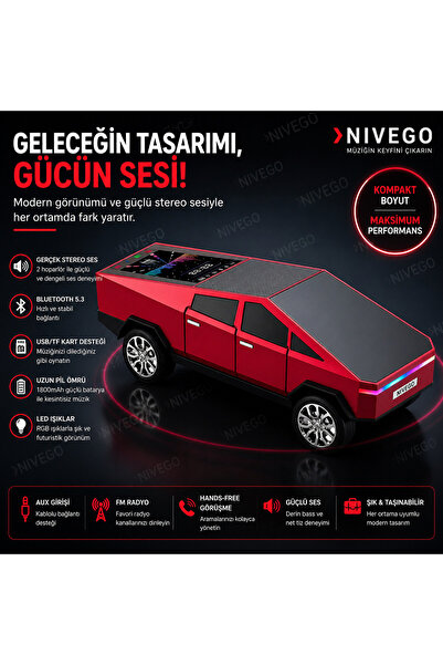 Nivego Cybertruck RGB Işıklı Nostalji Klasik Araba Traktör Speaker Fm Radyo S...