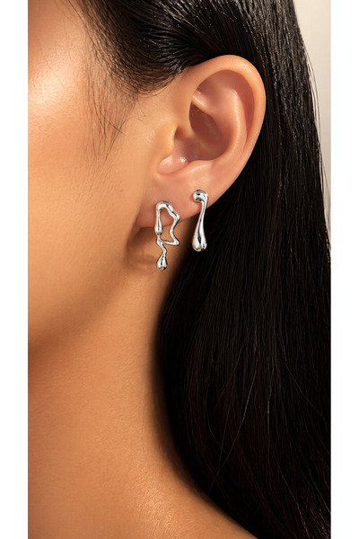 ATALYA ACCESSORY Special Design Organic Form Drop Women's Steel Earrings