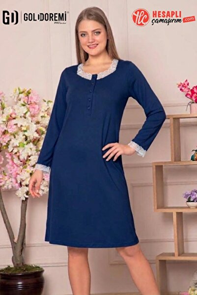 gd goldoremi 306 Γυναικείο νυχτικό με δαντέλα, μακρυμάνικο, 100% βαμβάκι, άνε...