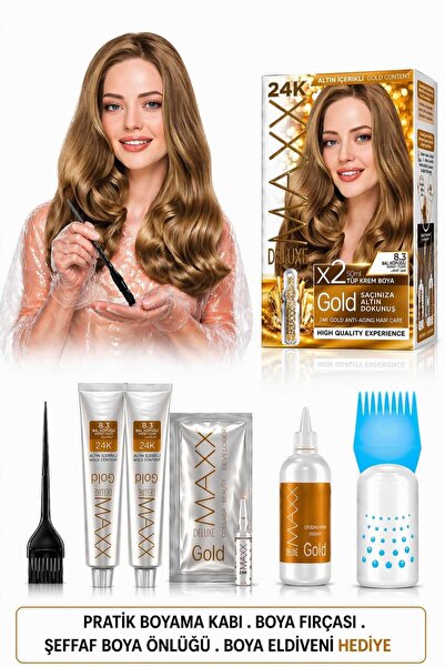 MAXX DELUXE Golden Beauty Set Saç Boyası 8.3 Bal Köpüğü 2 Adet + Fırça+Pratik...